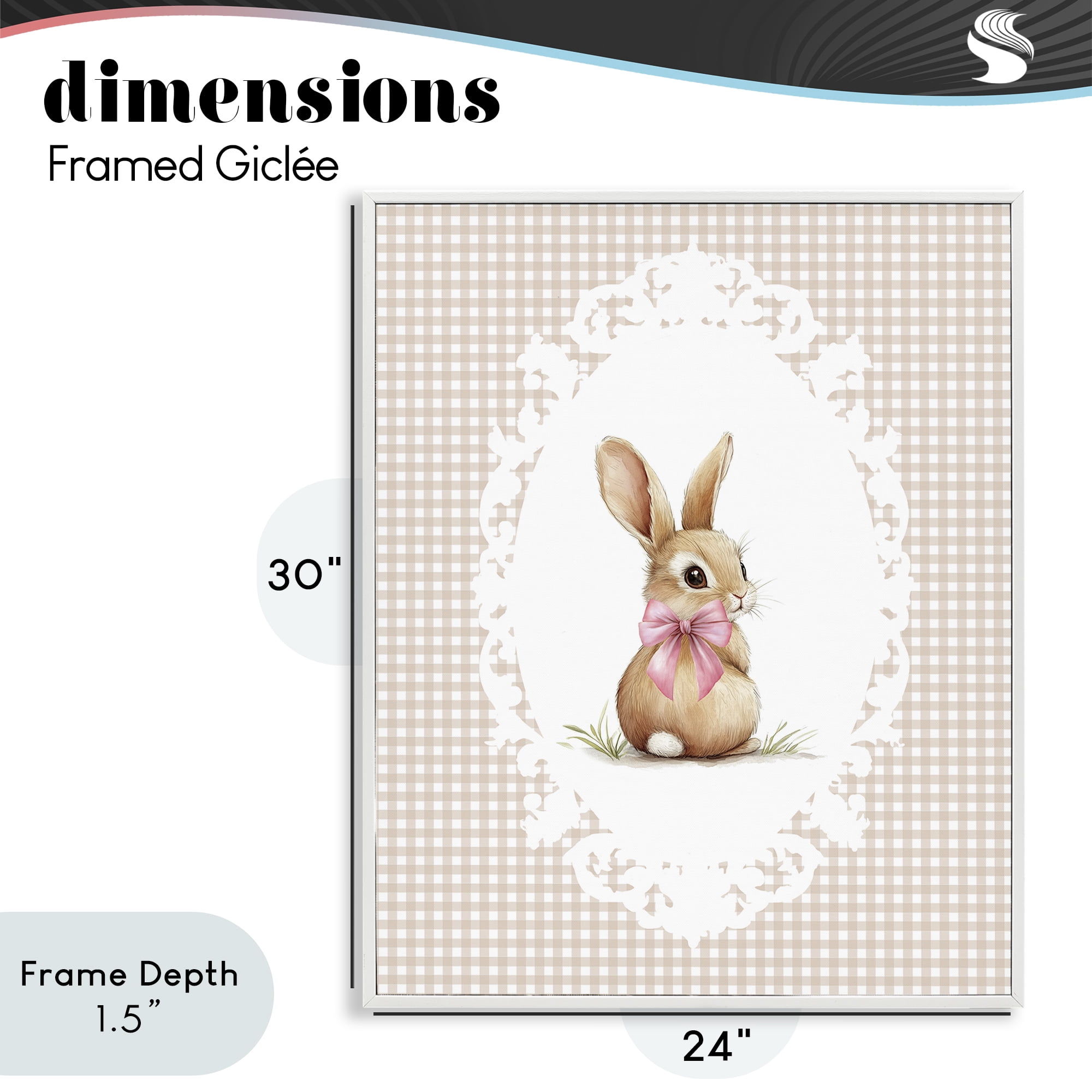 Stupell Industries Vintage Bow & Gingham Bunny White Framed Giclee Art, design by Christine Simpson Art