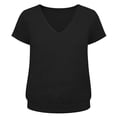 thumbnail image 4 of Chuancc Women's V Neck T-Shirts Short Sleeve Summer Casual Tops Loose Fit Flat Hem Plain Basic Tees Black L, 4 of 4