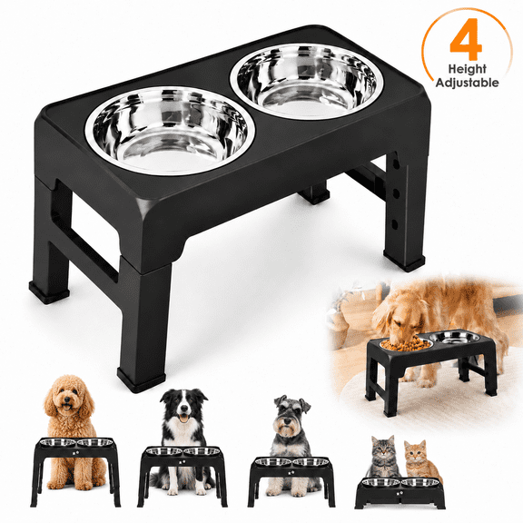 Emlimny 4 Height Adjustable Dog Bowl with 2 Stainless Steel Dog Bowls Non-Slip Dog Bowl Stand Adjusts to 3.2”, 8.7”, 10.2”, 11.8” for Small Medium Large Dogs