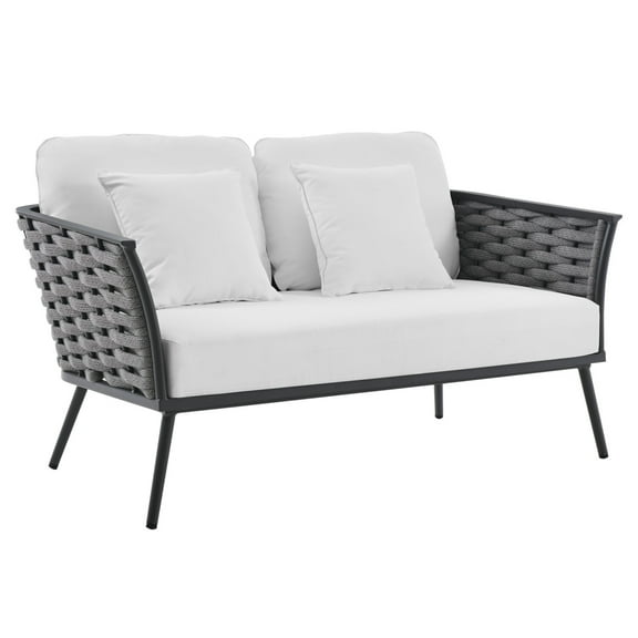 Modway Stance Aluminum & Fabric Patio Loveseat in Gra & White