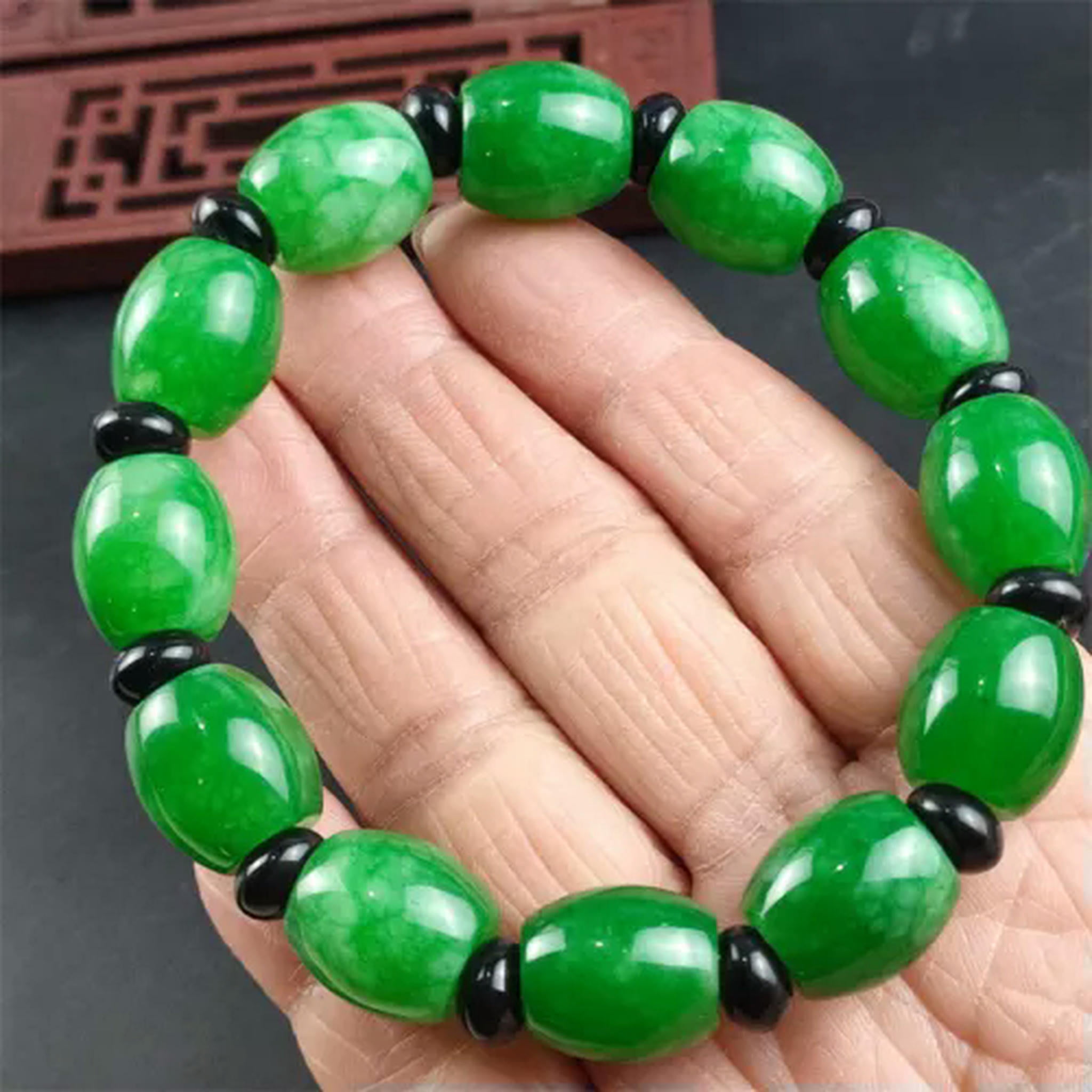 HOOUN Jewelry Guzhu Road Pass Bracelet Dry Emerald Green Jade Bracelet Men and Women