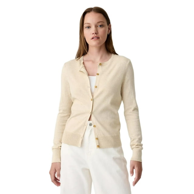 Suéter GAP con Cuello Redondo y Cardigan Color Avena Claro Heather Talla XL