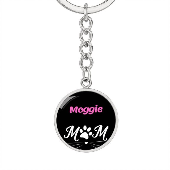 Moggie Cat Mom Keychain Stainless Steel or 18k Gold Circle Pendant