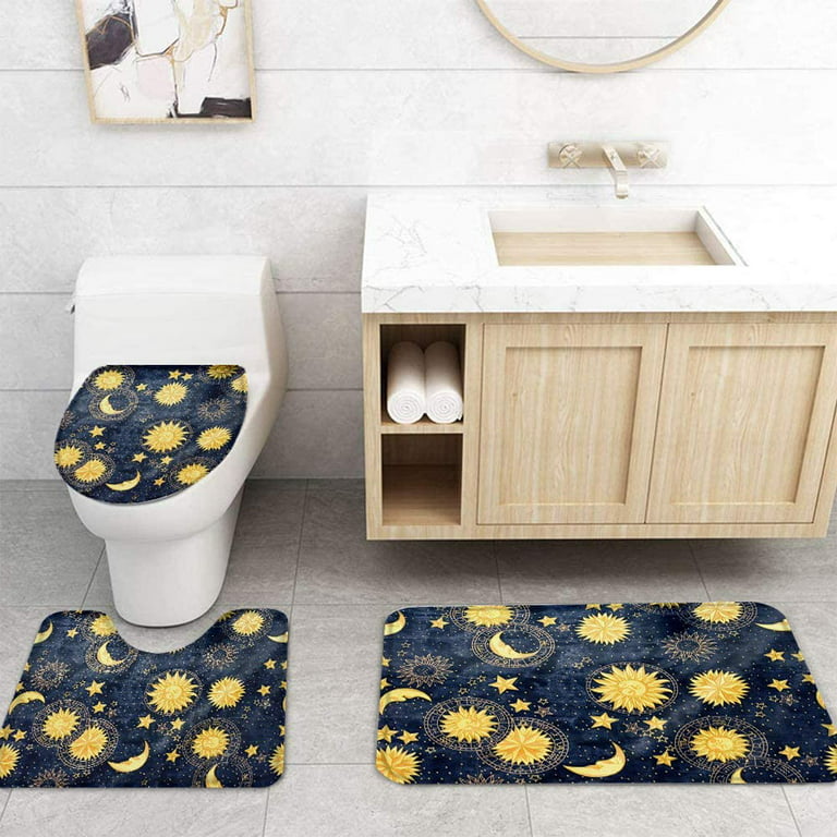  KS-QON BENG Retro Style Newspaper and Clippings Bathroom Sets  for 4 Piece Shower Curtain Sets and Non-Slip Rugs Toilet Lid Cover and Bath  Mat for Bathroom 4Pcs Set Decor : Home