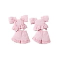 thumbnail image 3 of Aojekbee Baby Girl Summer Outfits Short Sleeve Bow Front Ruffle Tops + Shorts Set Toddler 2Pcs Clothes, 3 of 10