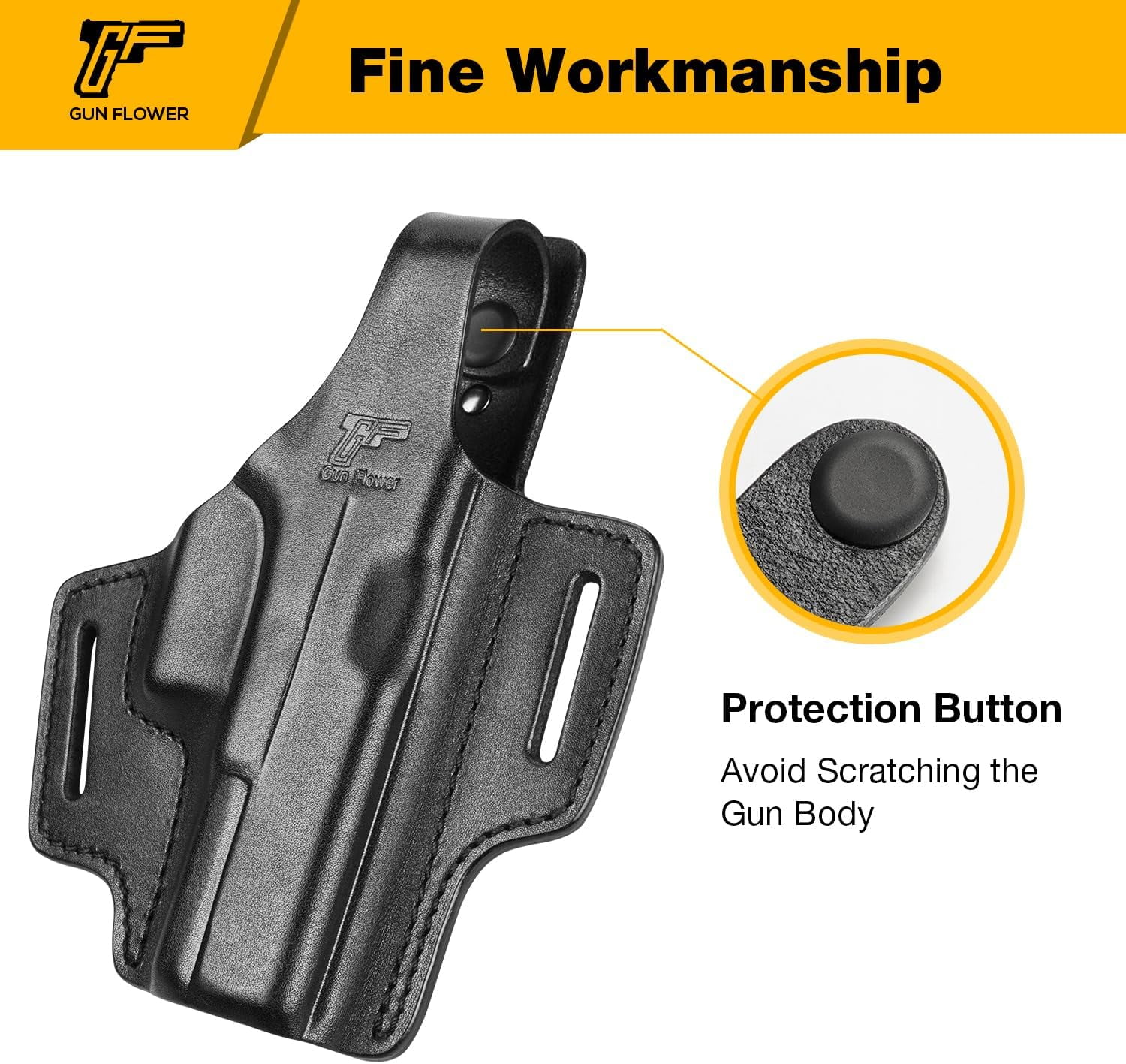 Full Grain Leather, OWB Leather Holster for Glock 17 19 19X 22 23 45,Right Hand