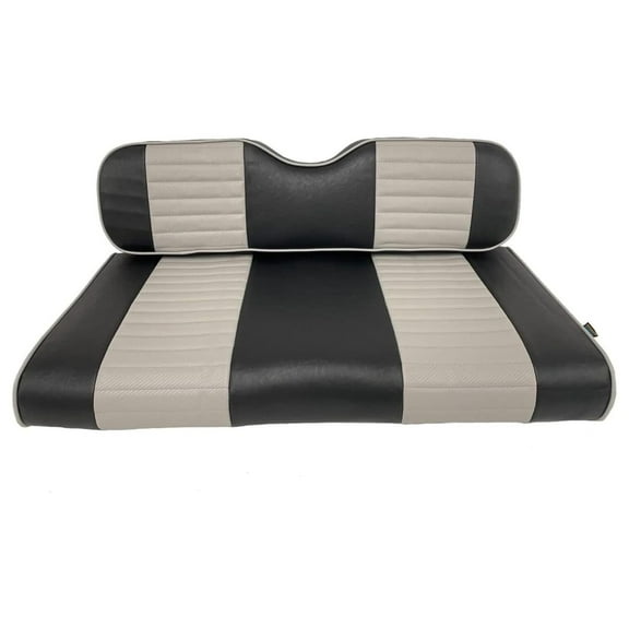 Huskey Golf Cart Front Rear Seat Covers for EZGO Medalist, TXT 1994-2013 Models, Black with Light Gray Stripe & Piping, Marine Grade Vinyl Material, Staple on