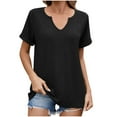 thumbnail image 3 of Women's V Neck Short Sleeve Solid Color T-Shirt Tee Top, Casual Loose Fit Breathable Cotton, Summer Fashion Basic | CSEONE,Black XL, 3 of 9