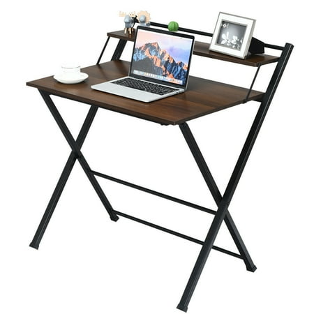 Gymax Folding 2 Tier Computer Desk Workstation Table Walmart Canada