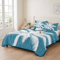 thumbnail image 2 of Quilts Twin Size Bedding Set, Tropical Palm Tree Lightweight Quilted Comforter, Turquoise Summer Coastal Coconut Leaves Soft Reversible Bedspread Coverlet with Pillow Covers for All Season, 68" x 86", 2 of 9