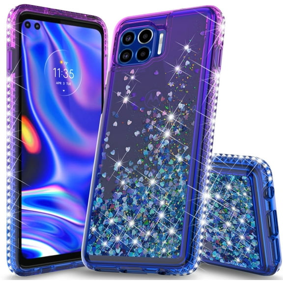 Case for Moto One 5G Case, Nakedcellphone [LIQUID WATERFALL SERIES] Flexible TPU Slim Cover [Anti-Shock, Glitter Bling] for Motorola Moto One 5G UW Phone XT2075