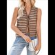thumbnail image 1 of Suéter de Punto A Crochet para Mujer, Sin Mangas, con Cuello en V y Lazo Frontal, A Rayas, Estilo , para Verano 2025 Marrón M, 1 of 9