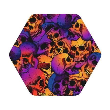 

Salouo Skull Print Round Coaster Drink Coasters Leather Bar Beer Beverage Coasters for Drinks Set of 4 for Tabletop Protection Coffee Table Decor
