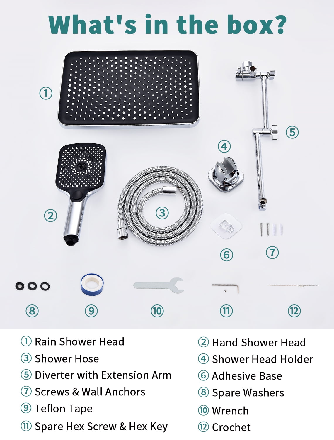 G-Promise 13 Inches Rain Shower Head with 4-Mode Wand Combo, 13 Inches Adjustable Extension Arm, 3-Way Diverter Valve and Extra Long Flexible Hose
