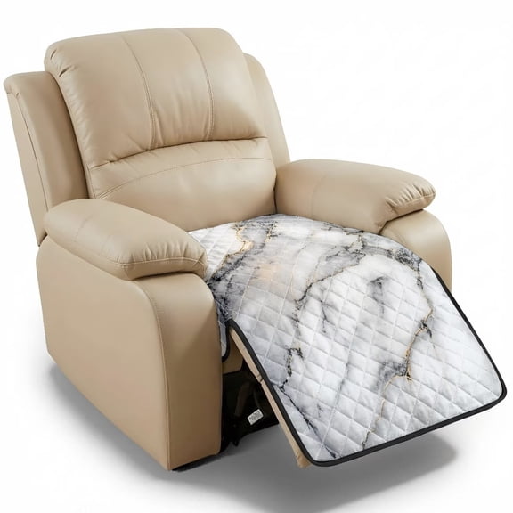 FOR U DESIGNS White Marble Print Recliner Chair Covers Breathable Waterproof Reclining Seat Cover, Non-Slip Washable Reclining Sofa Cover All Season Recliner Chair Covers for Dogs