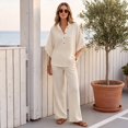 thumbnail image 7 of Women's Waffle Sets 2 Piece Batwing Sleeve Button Down Shirt Pants Outfit Casual Summer Vacation Clothing Beige S, 7 of 7