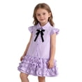 thumbnail image 4 of Ticikt Girls Ruffle Sleeve Summer Dress Kids Casual Pleated School Uniform Polo Dresses,Color:Purple,Size:3-4 Years, 4 of 9