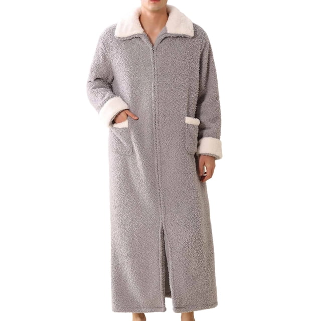 Mens Flannel Robe, Men's Winter Loose Plus-Size Extended-Length Warm Fleece-Lined Flannel-Like Robe/Loungewear (Nightgown Style), Mens Flannels for Winter