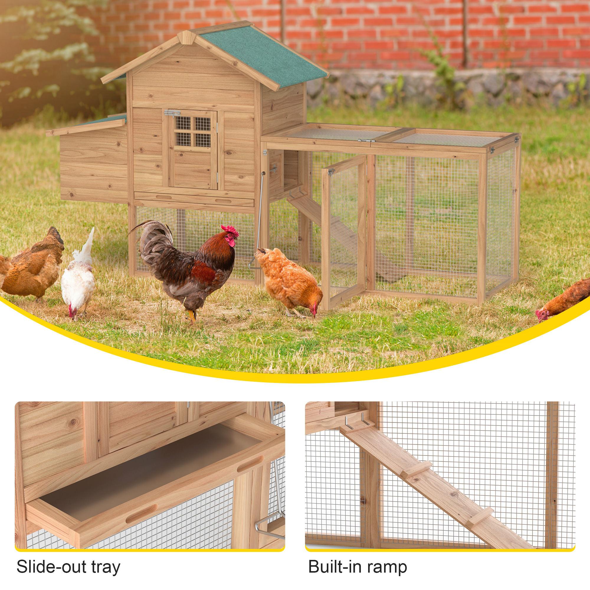 Outdoor Chicken Coop With Run Chicken Runs For Yard w/ Nesting Box & Cover Wooden Hen House Rabbit Hutch w/ Tray