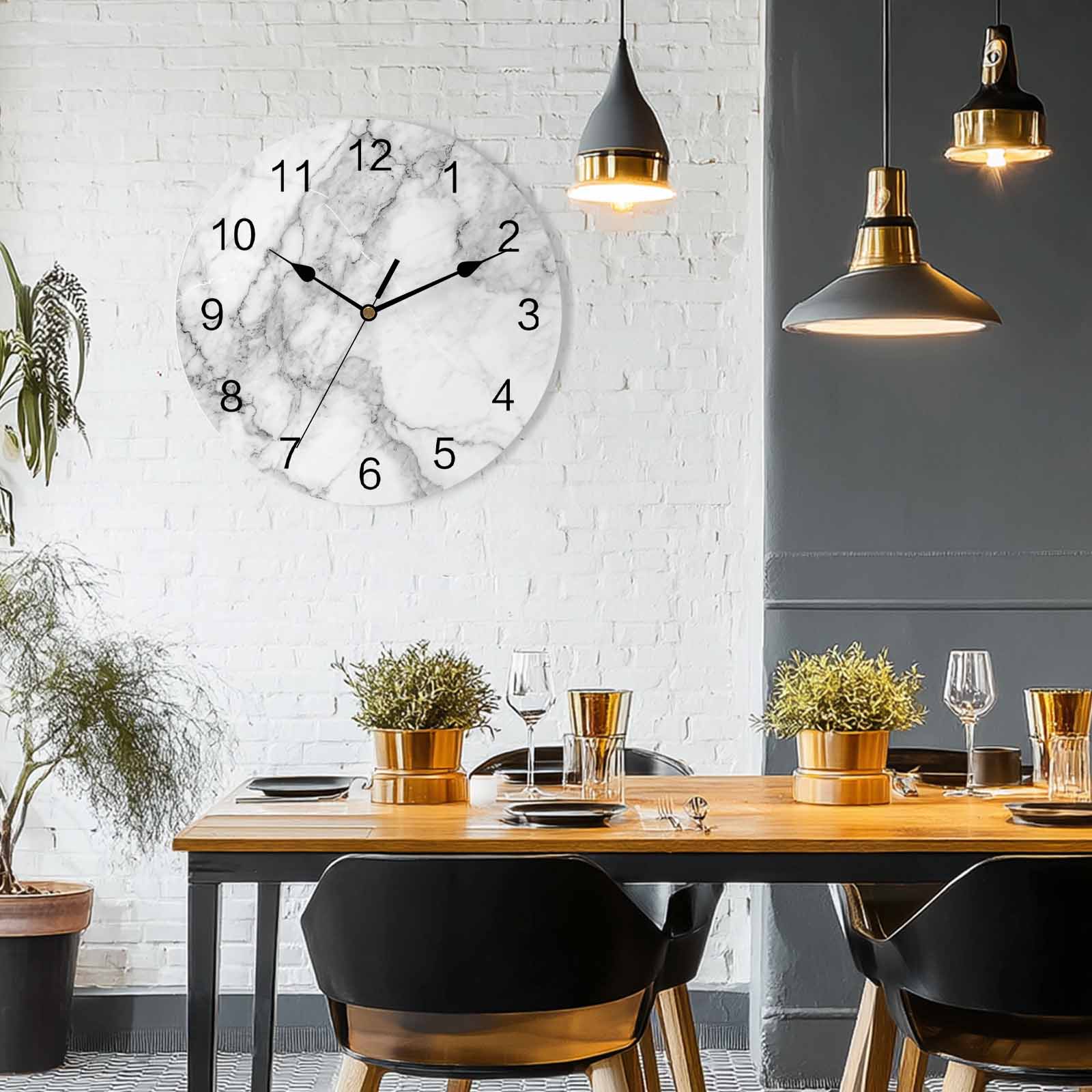 Silent Wall Clocks Battery Operated, Grey White Marble Round Decorative Wall Clock for Living Room Bedroom Kitchen Bathroom Classroom Decor, 12 Inch Abstract Modern Textured