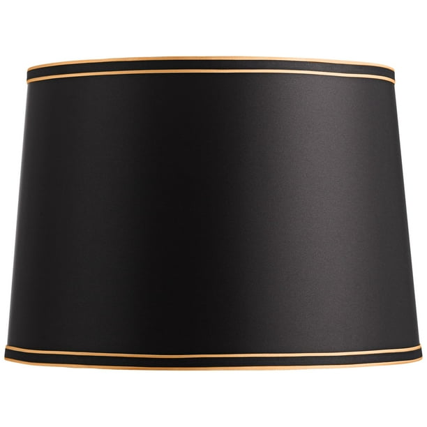 Springcrest Black Medium Drum Lamp Shade With And Gold Trim 14 Top X 16 Bottom 11 High Spider Replacement Harp Finial Com Drum Lamp Shade, Black Fabric Drum Lamp Shader