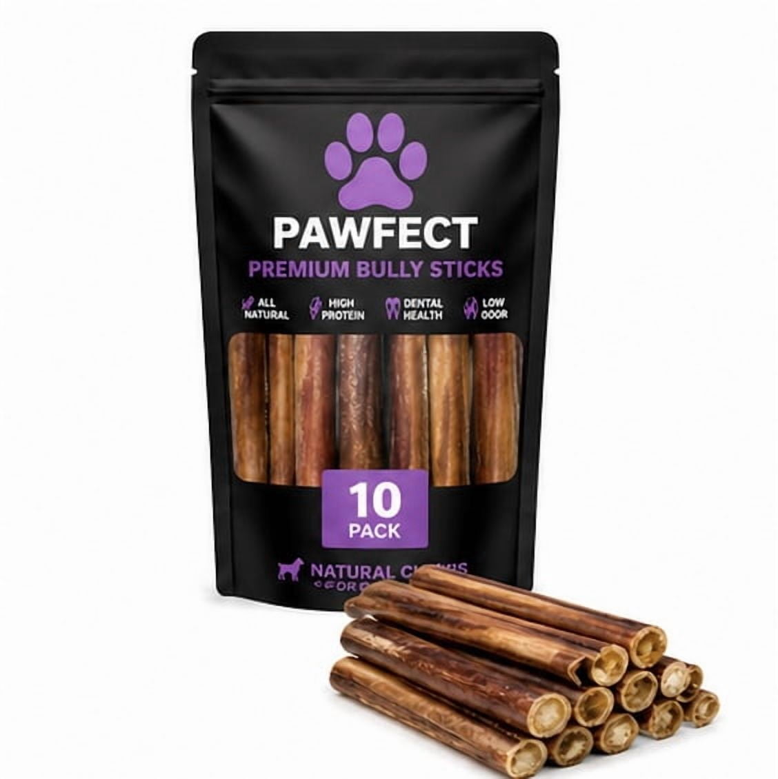 PAWFECT Bed Company and Pet Supply™ 6 Inch Bully Sticks for Dogs | Thick Cut | Single Ingredient Beef | Odor Reduced 6 pack jumbo cut low oder