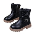 thumbnail image 2 of Girls Ankle Boots Bow Buckle Side Zipper High Top Boots Kids Trendy Versatile Comfy Chunky Heel Non-Slip Shoes for Daily Wear Black 11.5 Little Kids, 2 of 7