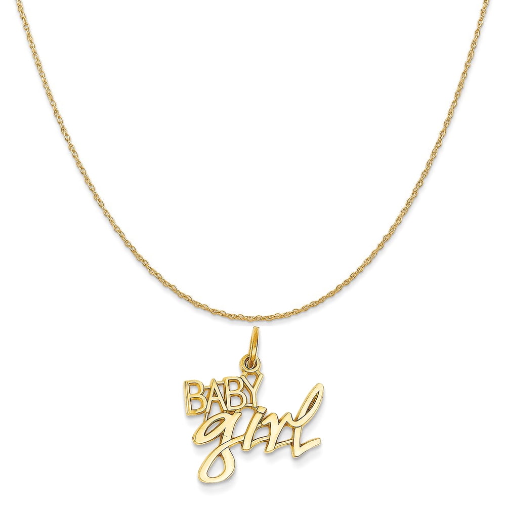 Mireval 14k Yellow Gold Baby Girl Charm on a 14K Yellow Gold Rope