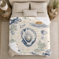 thumbnail image 5 of Coastal Celestial Seashell Coral Marine Motif, Peaceful Coastal Landscape Scene, Warm Flannel Blanket for Beach House and Living Room, Beach Lovers Housewarming Gift, Coastal Home Decor, 5 of 9