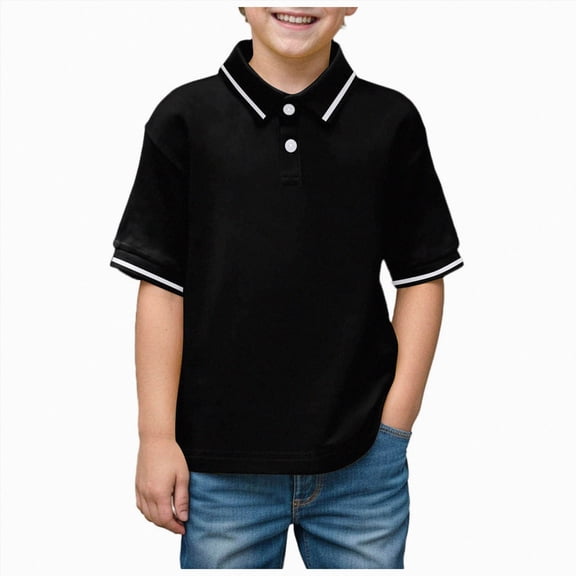 WUANDIXFA Boy Dress Shirt 4-11 Years Boys School Short Sleeve Shirts Collared Button Closure Shirt for Boy,Black,8-9 Years