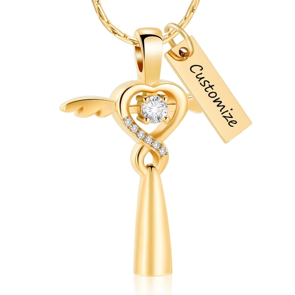 Personalize Stainless Steel Angel Wing Prayer Cross Urn Pendant Crystal Heart  Necklace for Cremation Ashes Urn Necklace Lockets for Ashes