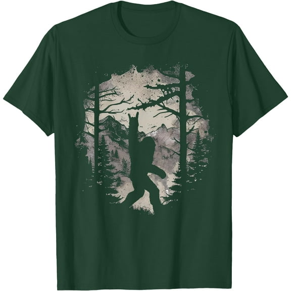 Rock On Bigfoot Sasquatch Loves Rock And Roll Mountain Trees Unisex T-Shirt for Men Women Kids Toddler