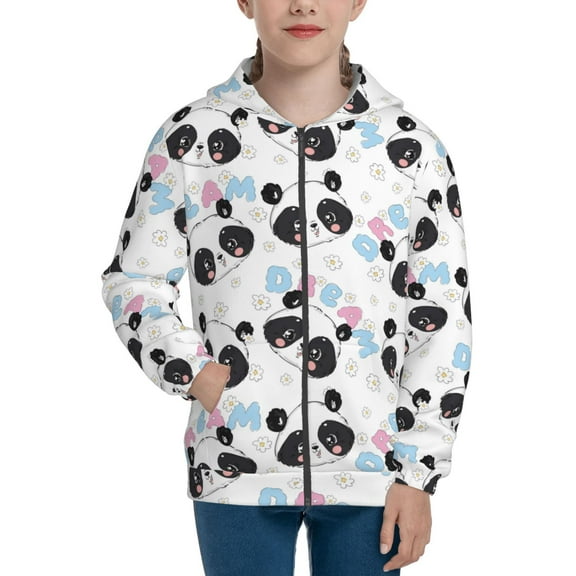 Kdxio Panda Bear1 Pattern Kids Boys Girls Zip Up Hoodie 3D Printed Hooded Sweatshirt Hoody Coat with Pocket 7-12 Y-Small