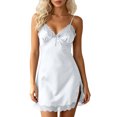 thumbnail image 2 of SELONE Satin Lace Nightgowns for Women V Neck Sleep Dress Lace Solid Chemise Sleeveless Mini Dress Comfy Homewear, 2 of 6