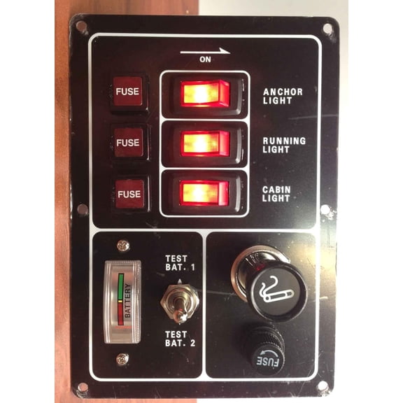 Marine Boat Aluminum Switch Panel 3 Gang w/ Battery Tester & Cigarette Lighter