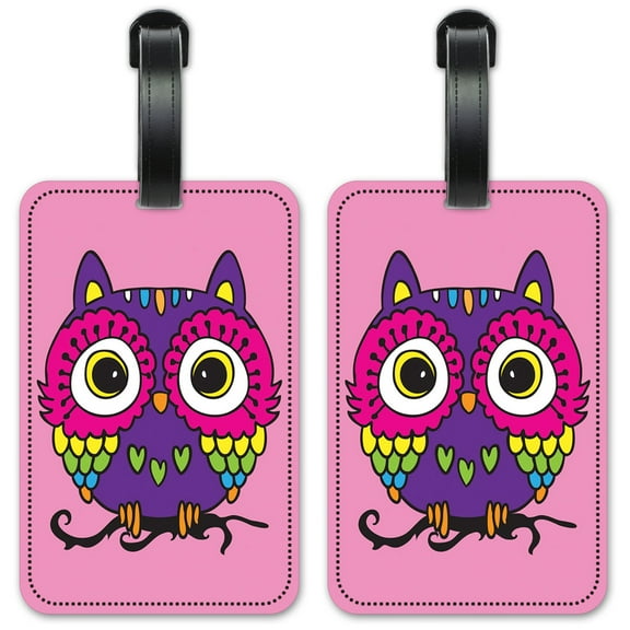Pink Owl - Luggage ID Tags / Suitcase Identification Cards - Set of 2