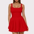 thumbnail image 2 of GEWSEY Womens Square Neck Party Dress Ruffle Hem Ruched Waist Short Mini Dresses Red, S, 2 of 6