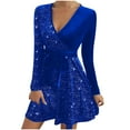 thumbnail image 2 of NSLGXD Formal Sequin Mini Dress for Women Trendy Long Sleeve A Line Sparkly Short Dresses Fashion V Neck Glitter Velvet Dress, 2 of 5