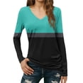 thumbnail image 2 of Fengqque Long Sleeve Color Blocking Shirts for Women V Neck T Shirts Slim Fit Tunic Tops Fashion Clothing Black S(S), 2 of 7