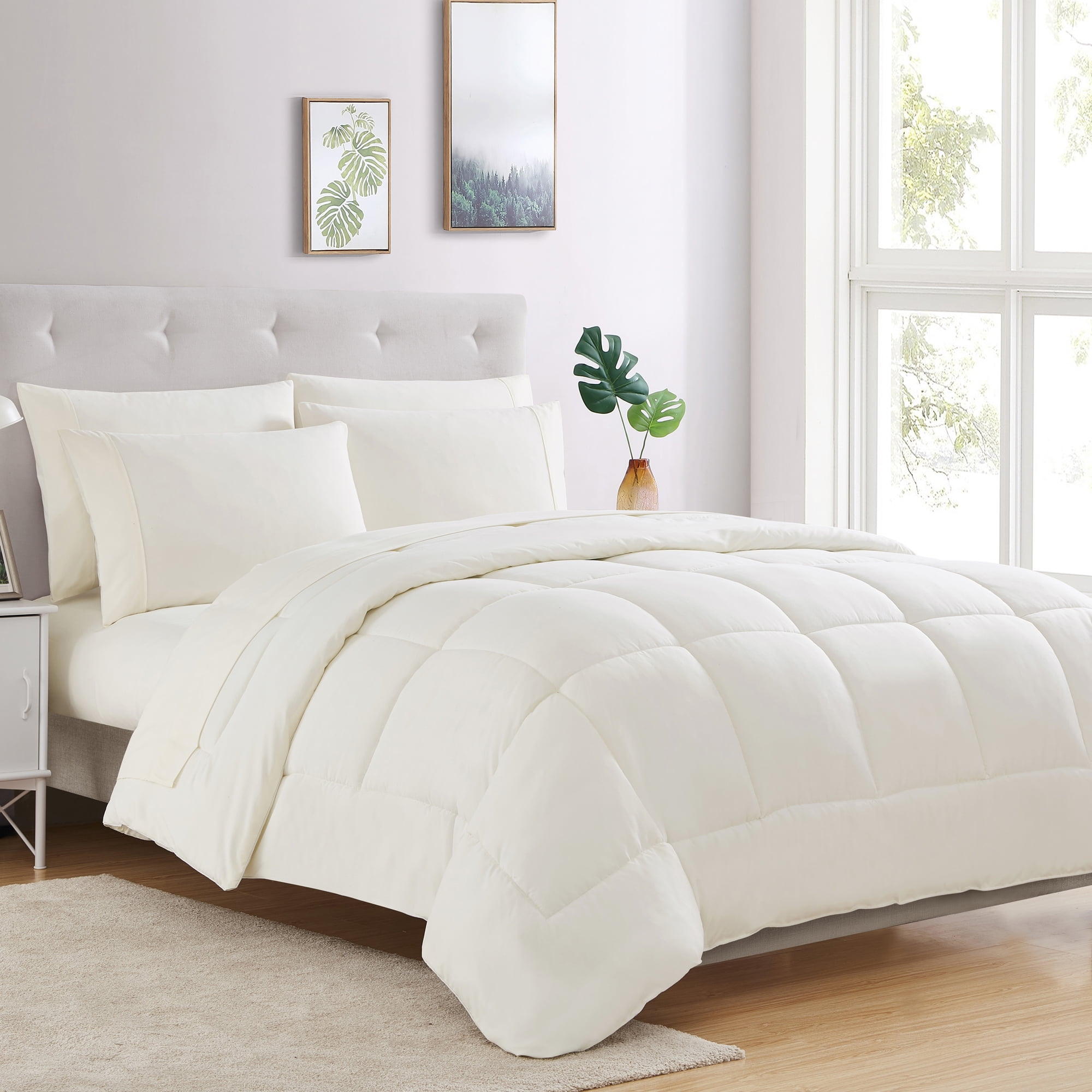 Cream Queen Pillow Cover Down Alternative Polyester Fill Duvet Replacement Comfy 