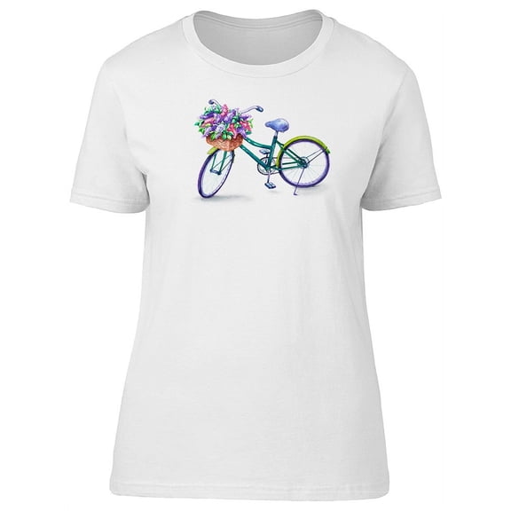 Watercolor Retro Bicycle Flowers T-Shirt Women -Image by Shutterstock, Female XX-Large