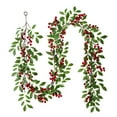 thumbnail image 2 of 6.5ft Christmas Red Berry Garland Silk Flower Rattan Vine with 36 Berries & 36 Leaves for Holiday Decor, Fireplace, Staircase, Table, Door, 2 of 9