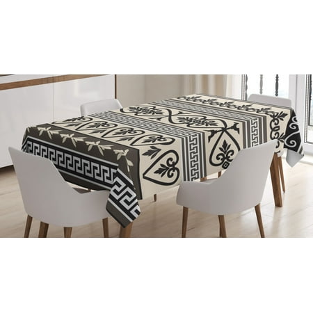 Ethnic Tablecloth, Antique Ancient Leaves Hearts Borders Roman Florals Ivy Theme Artwork Image, Rectangular Table Cover for Dining Room Kitchen, 60 X 90 Inches, Taupe Black Tan , by Ambesonne