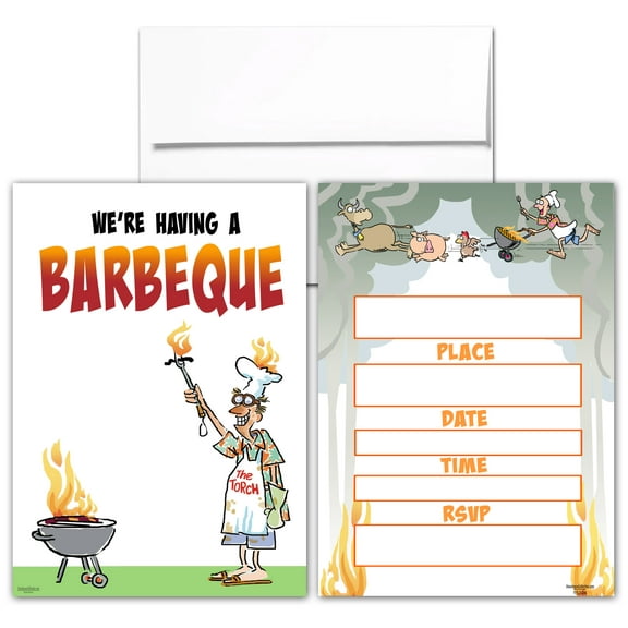 25 BBQ Party Invites with Envelopes - Barbeque Party Invitations - 15304