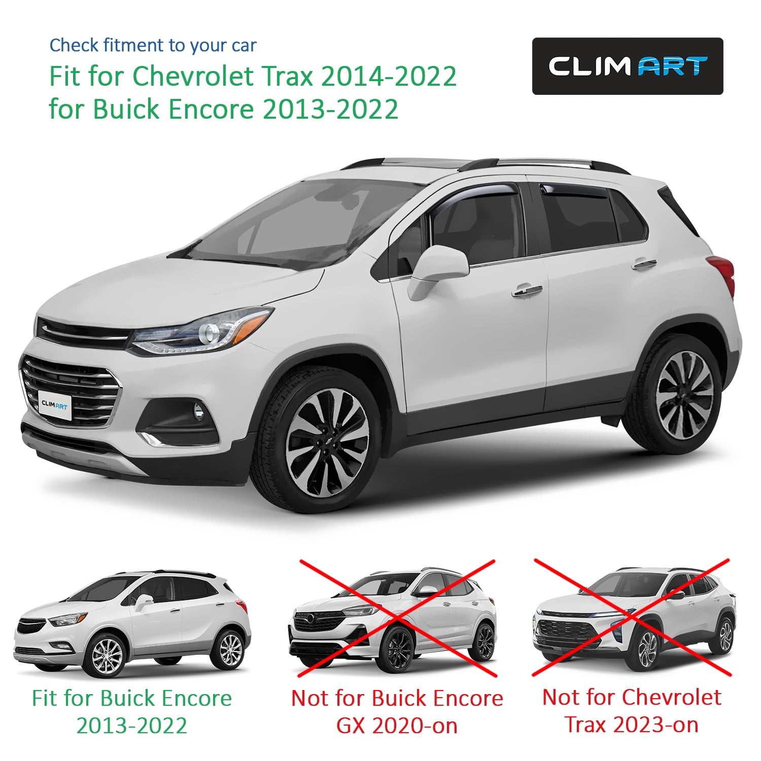 CLIM ART in-Channel Incredibly Durable Rain Guards for Chevrolet (Chevy) Trax 2014-2022/Buick Encore 13-22, Original Window Deflectors,Vent Deflector,Vent Window Visors,Car Accessories,4 pcs-615084LP