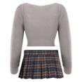 thumbnail image 4 of Arlun 2 Piece Jk Skirt Suits for Womens Solid Color Soft V-Neck Long Sleeve Sweater Tops and Checkered Print Pleated Short Skirts Lightweight Comfy Preppy Outfits Grey One Size, 4 of 4