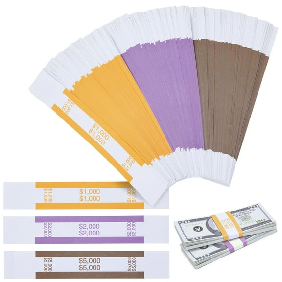 Sustainable Greetings Money Bands - 300 Pack, 7.5 x 1.25 in, 3 ABA Colors - Peel & Seal Money Straps & Currency Straps for Cash Organization & Bill Wrapping - Cash Handling for Home & Business