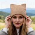 thumbnail image 2 of Fgnfyis Winter Knit Hat with Cat Ear Design Soft Blend Thermal for Cold Weather Outdoor Activities Warm Lined Womens Hats Khaki, 2 of 5