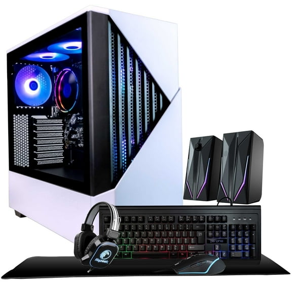 Periphio Castle Gaming PC Computer, AMD Ryzen 5 5600G with Radeon RX Vega 7 Graphics (Gaming Optimized), 16GB DDR4 RAM, 1TB NVMe (SSD), Windows 11 Home, RGB Elite 4-in-1 Gaming Bundle RGB Speakers