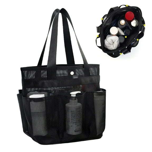 Mesh Shower Tote Bag - Quick-Drying Shower Caddy with 8 Pockets - Portable Bathroom Organizer for College Dorm, Gym, Travel, Beach & More
